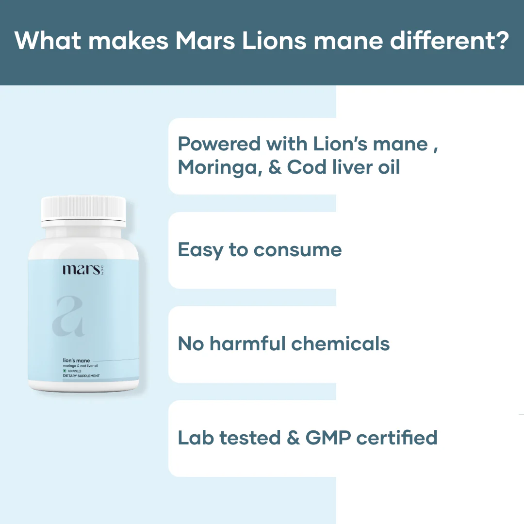 Mars Pure Lion's Mane Caps: Powered with Moringa, Tongkat Ali & Cod Liver Oil (60 N) - Image 4